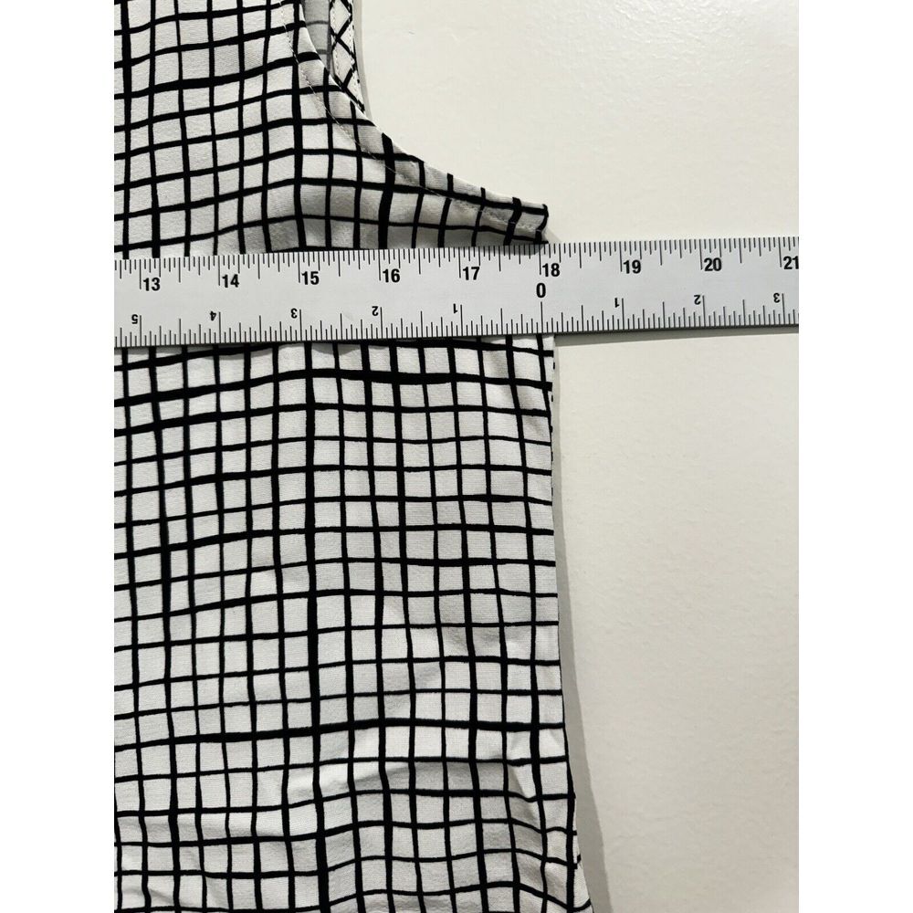 Eileen Fisher Textured Crepe Grid Long Shell  XXS Bateau-Neck Black White - Picture 5 of 6